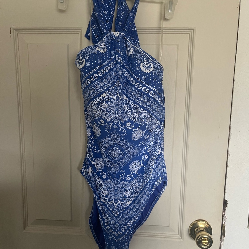 Ralph Lauren Blue and White Halter Swimsuit - Picture 3 of 5